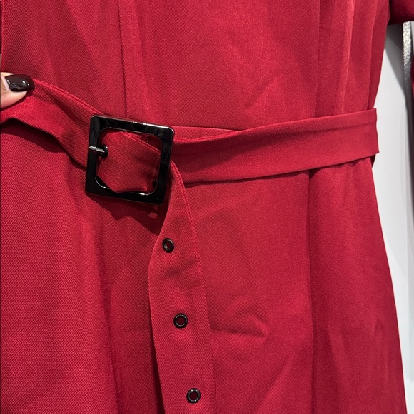 Mooyius Burgundy/Red High-Neck Asymmetrical Belted A-Line Dress Size Small-New! - Picture 3 of 9